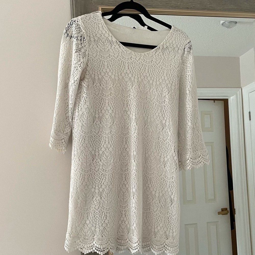 Long sleeve white lace dress